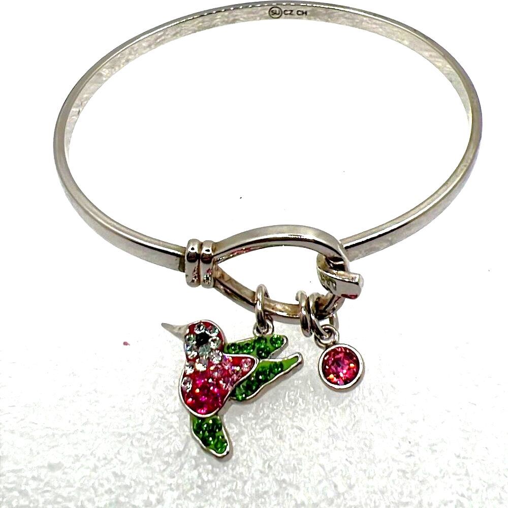 Silver Toned Hummingbird Bangle Bracelet